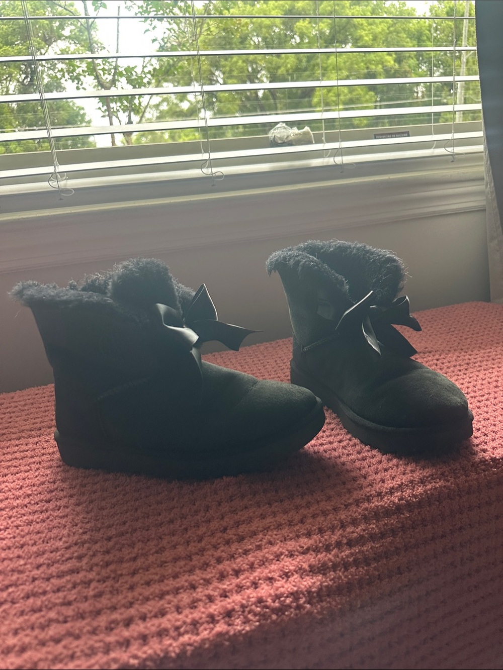 UGG Black Faux Fur Bow Short Booties
